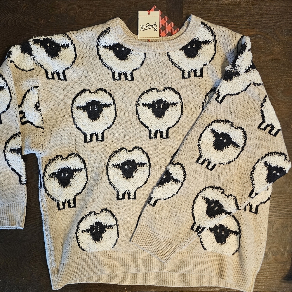 NWT! Woolrich x Target Unisex Adult L Large Sheep Print Pullover Sweater, Taupe - Picture 2 of 12